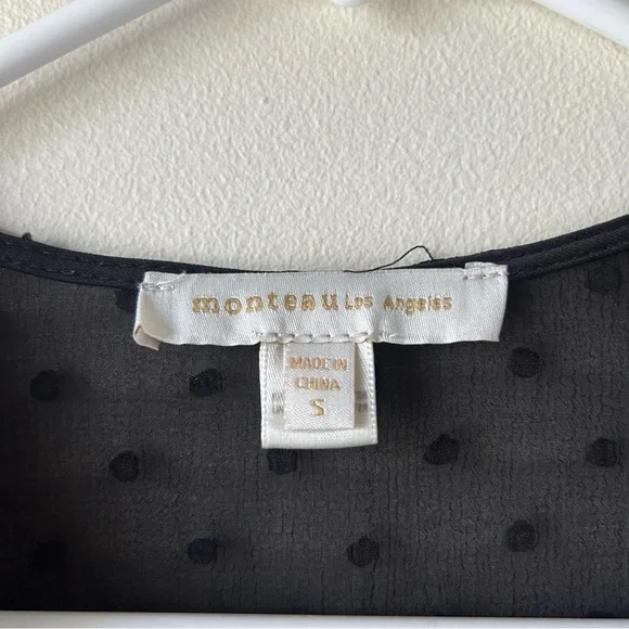 Monteau Ruffle Faux Wrap Midi Dress Flutter Sleeves Black Swiss Dot S - Picture 3 of 10